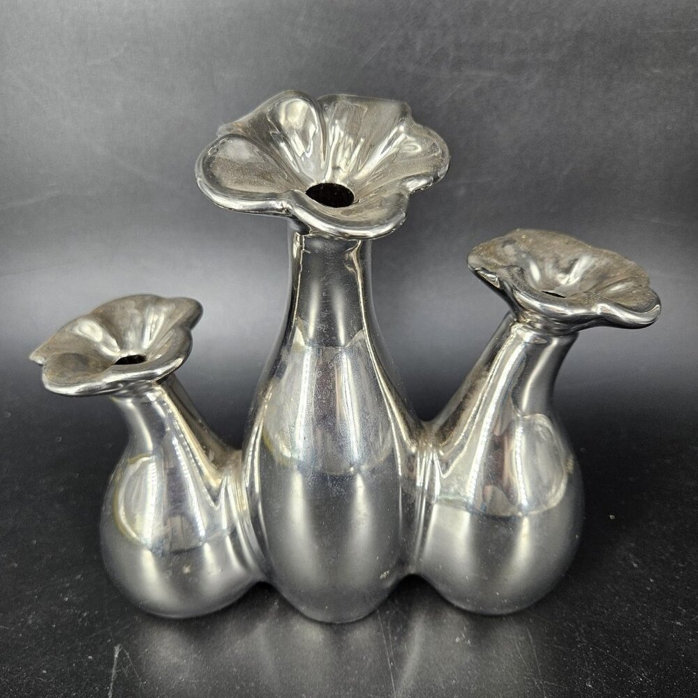 Torre Tagus Bud Vase Silver Chrome *Metal Triple Modern Flower Holder Home Decor